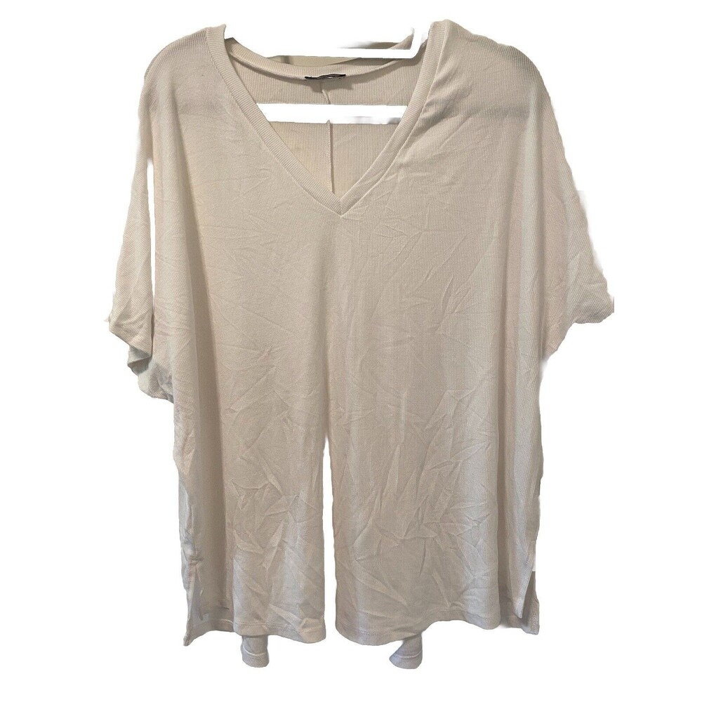 Terez White Women's Size Large‎ Short Sleeve V-Neck T-Shirt Stretchy oversized